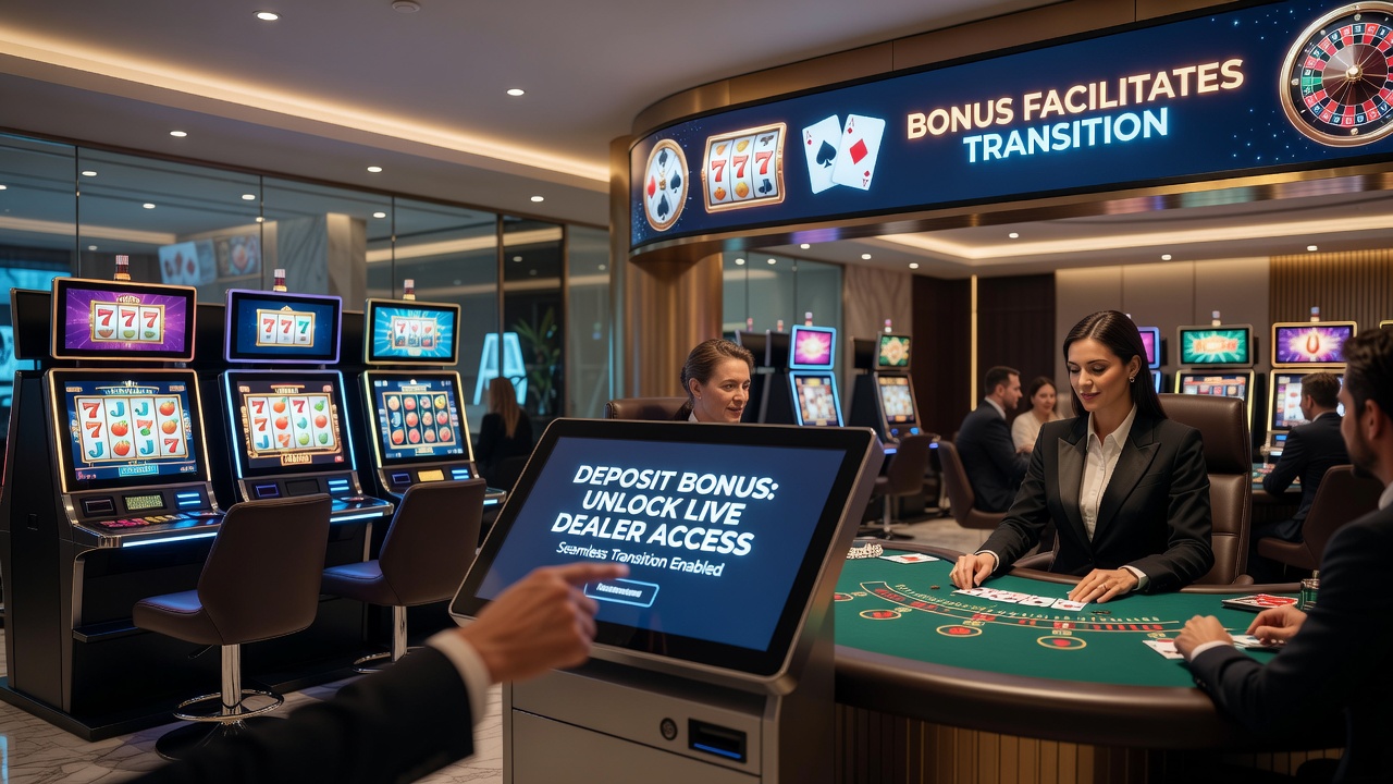 Detailansicht einer mobilen App mit Live-Dealer-Übergang nach Slot-Bonus-Abbau