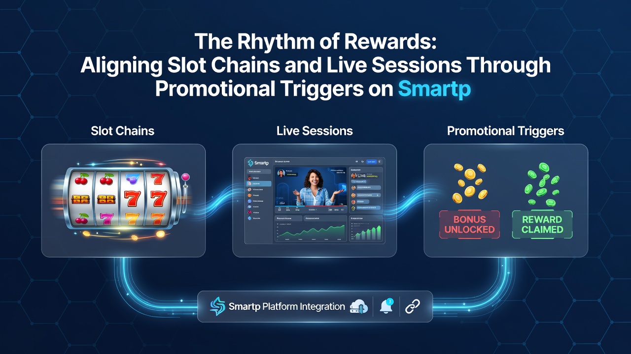 Illustration von Smartphone-Schnittstellen mit verbundenen Bonus-Triggern für Slots und Live-Sessions
