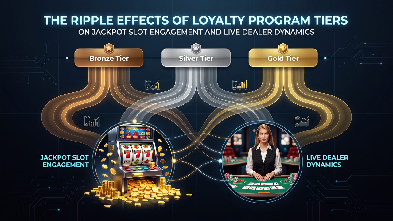Visualisierung gestaffelter Treueprogramme mit Fokus auf Jackpot-Slots und Live-Dealer-Tische